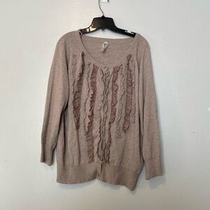 Miss Curvista ruffled laced full button down cotton  knitted sweater cardigan 2X